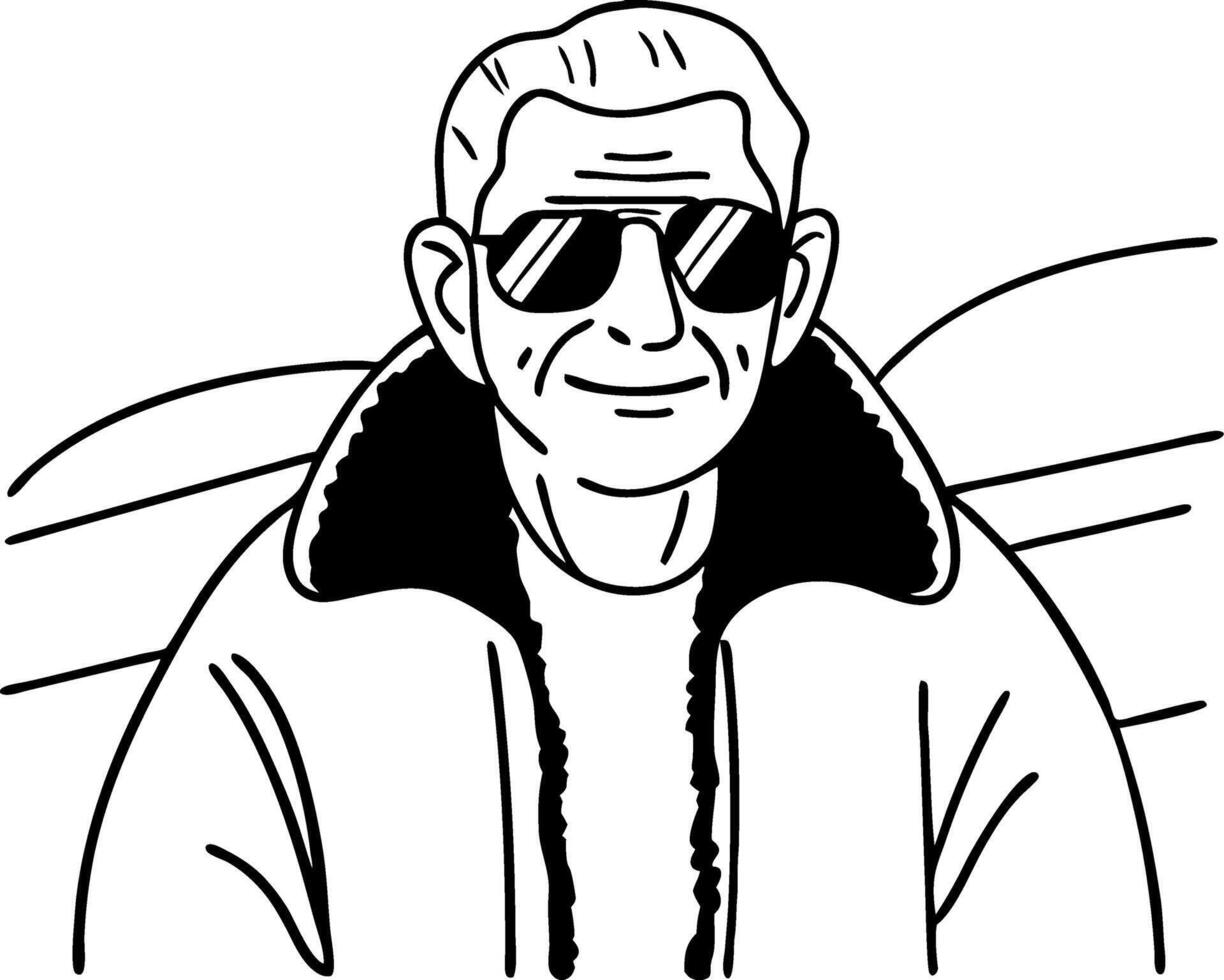 Cool Man with Sunglasses in Soft Jacket Retro Style Illustration for Tattoos and Design vector