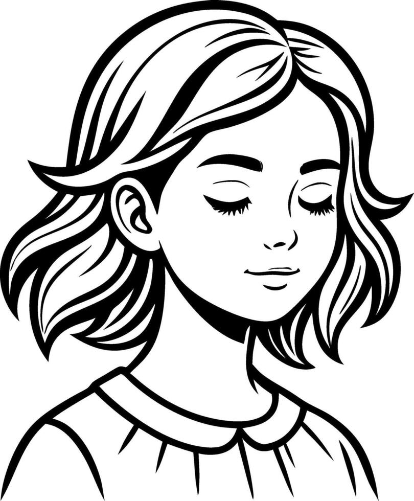 Serene Young Girl Portrait with Closed Eyes for Creative Tattoo and Coloring Designs vector