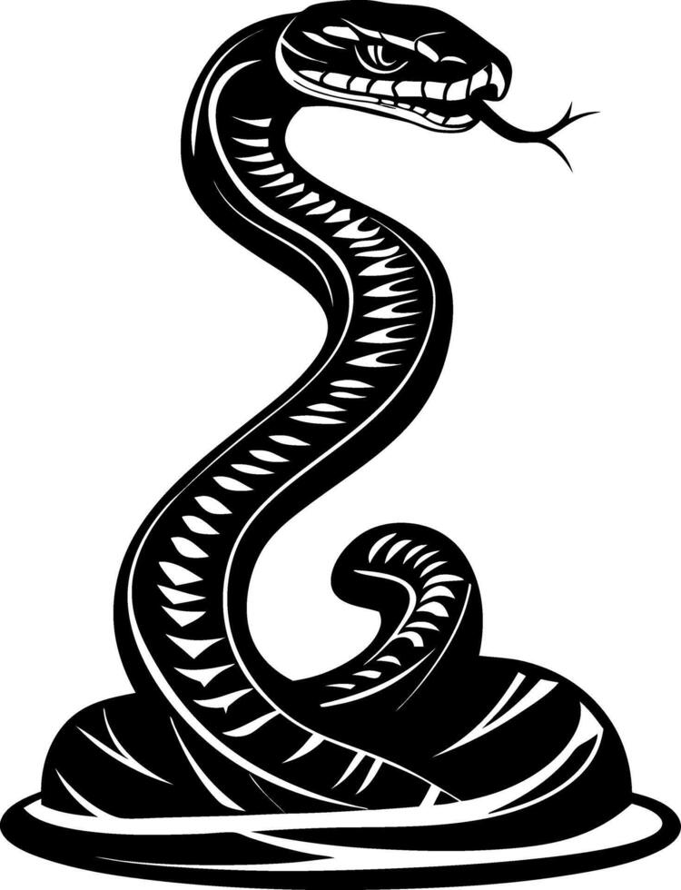 Stylized Black Cobra Snake Illustration with Intricate Patterns for Tattoo and Decor Designs vector