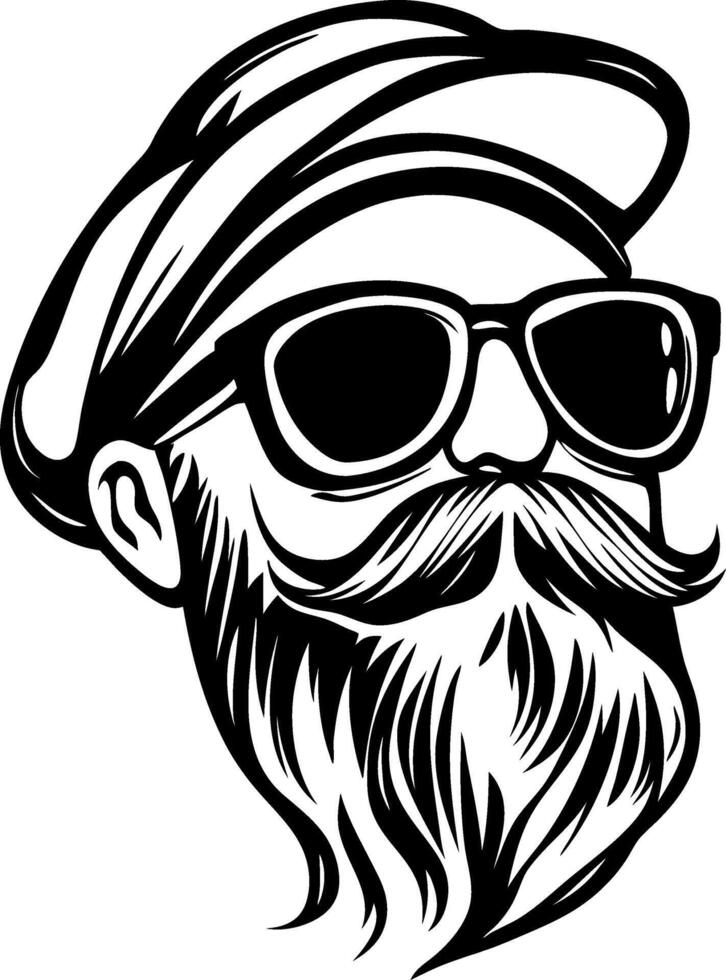 Stylish Hipster Man with Sunglasses and Beard in Vintage Cap Illustration for Design vector