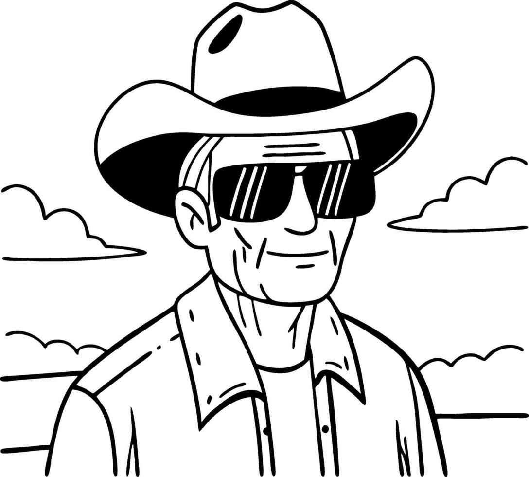 Stylized Cowboy Portrait with Sunglasses and Hat for Creative Projects and Illustrations vector