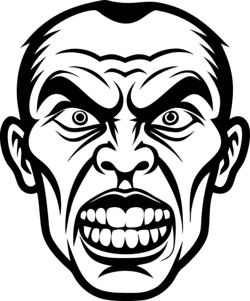 Angry Face Illustration with Exaggerated Features for Graphic Design and Tattoo Inspiration vector