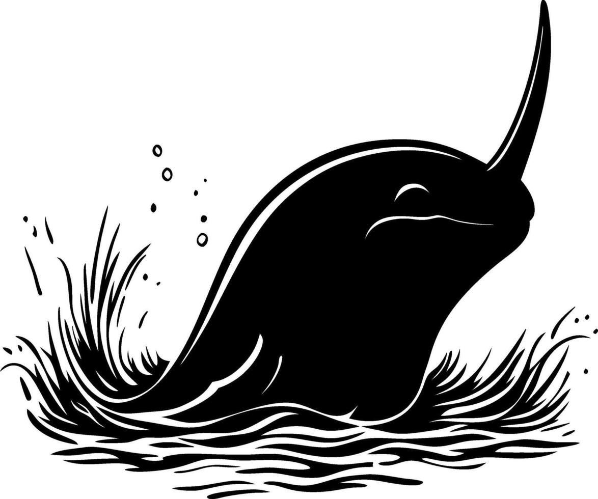 Majestic Narwhal Swimming in Ocean Waves with Bubbles for Fun and Unique Design Projects vector