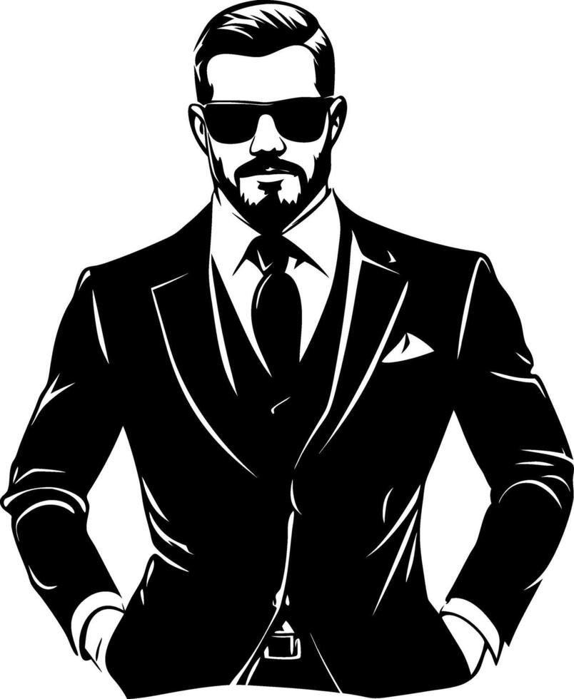 Stylish Confident Man in Suit Wearing Sunglasses Illustration for Fashion Design vector