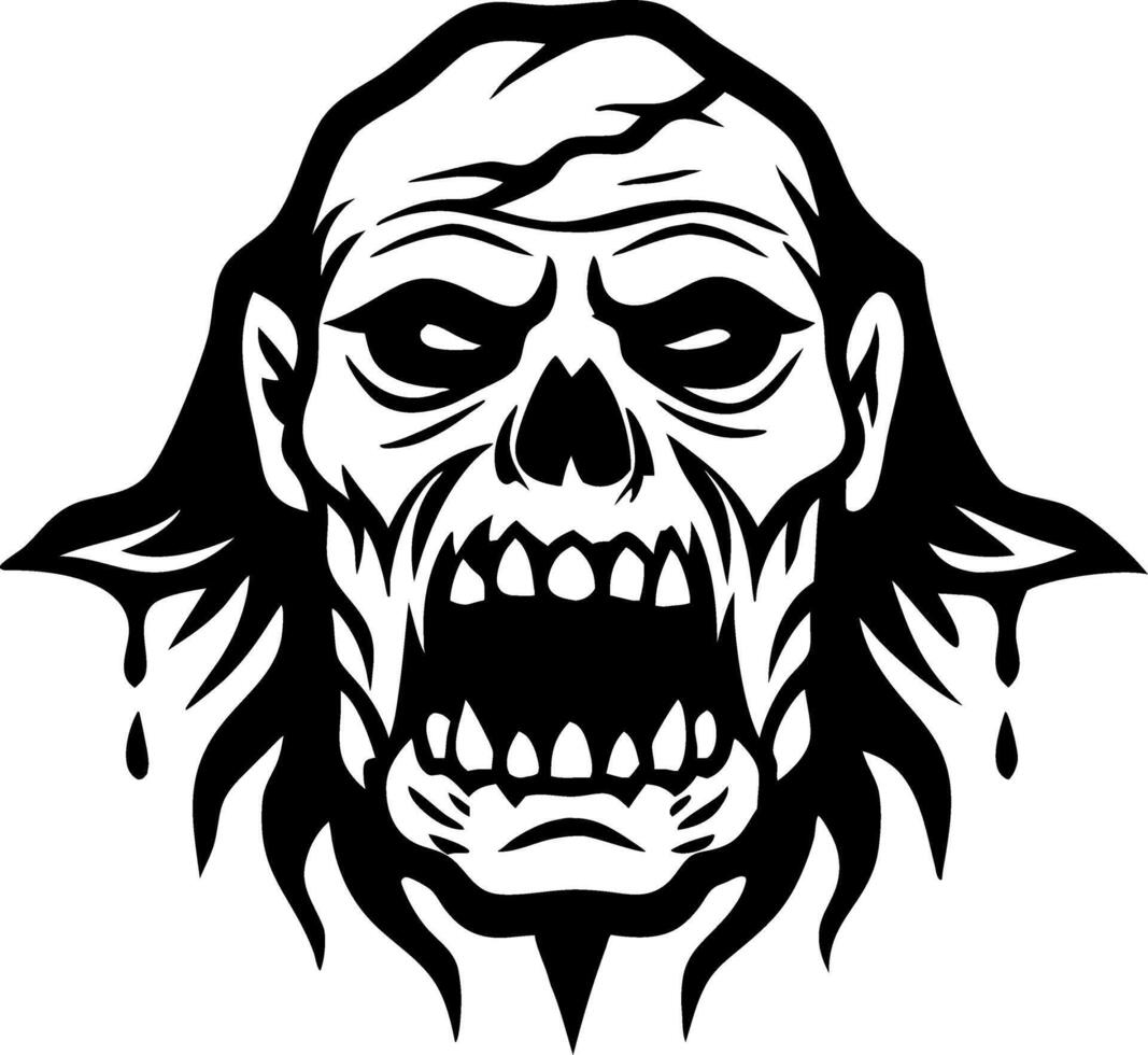 Menacing Skull with Long Hair and Bared Teeth Perfect for Horror Themes Tattoos or Artwork vector