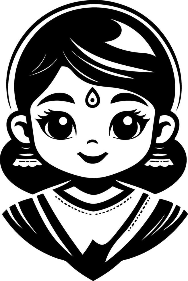 Cute Indian Girl Character Design for Tattooing Coloring Pages and Projects vector
