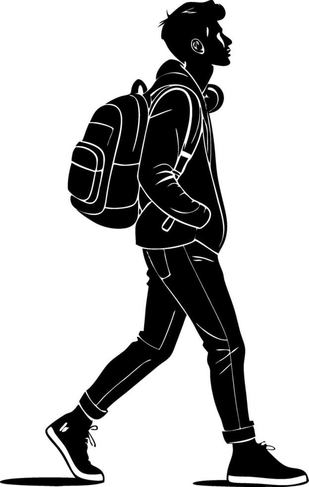 Casual Walking Young Man with Backpack Side Profile Design for Lifestyle Themes vector