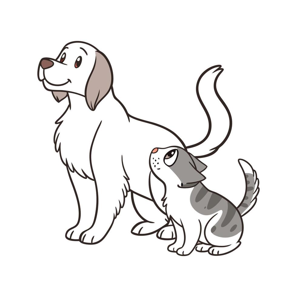 Clumber Spaniel and Manx Cat on White Background vector