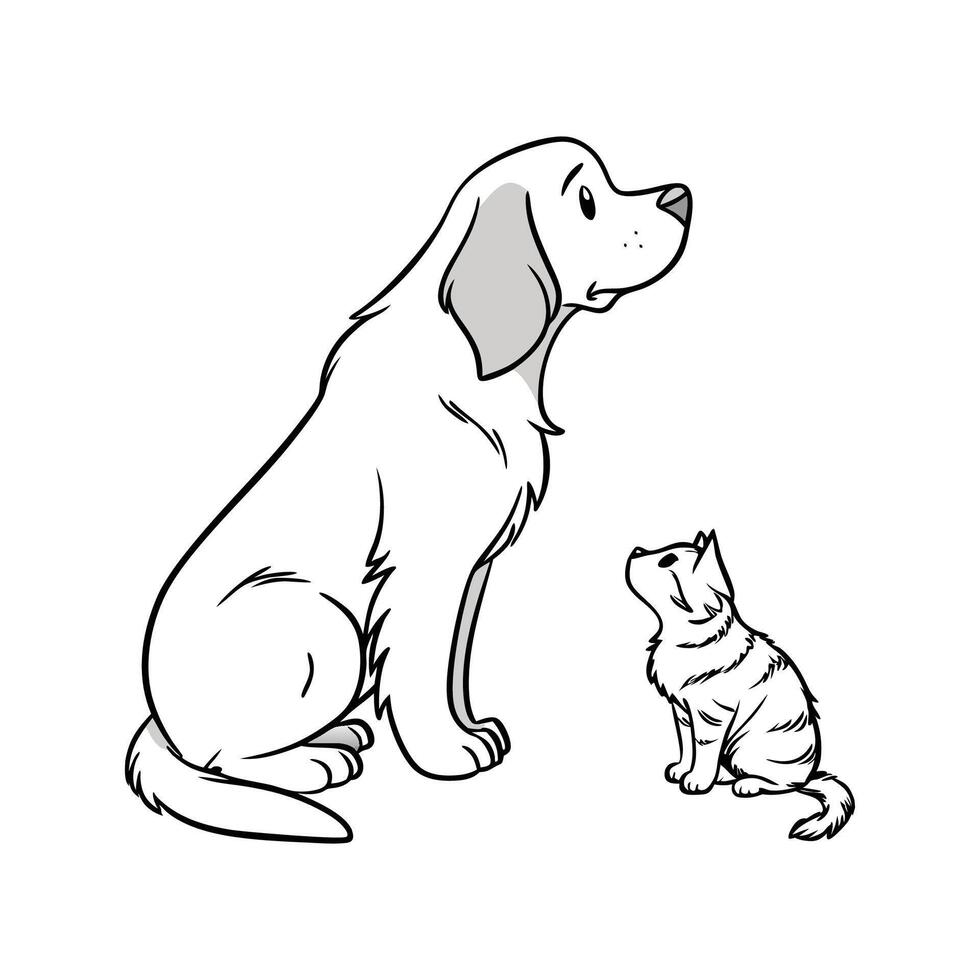 Clumber Spaniel and Manx Cat Artistic Illustration vector