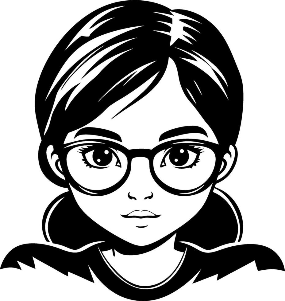 Stylized Portrait of a Girl with Glasses Ideal for Tattoo Designs and Coloring Pages vector