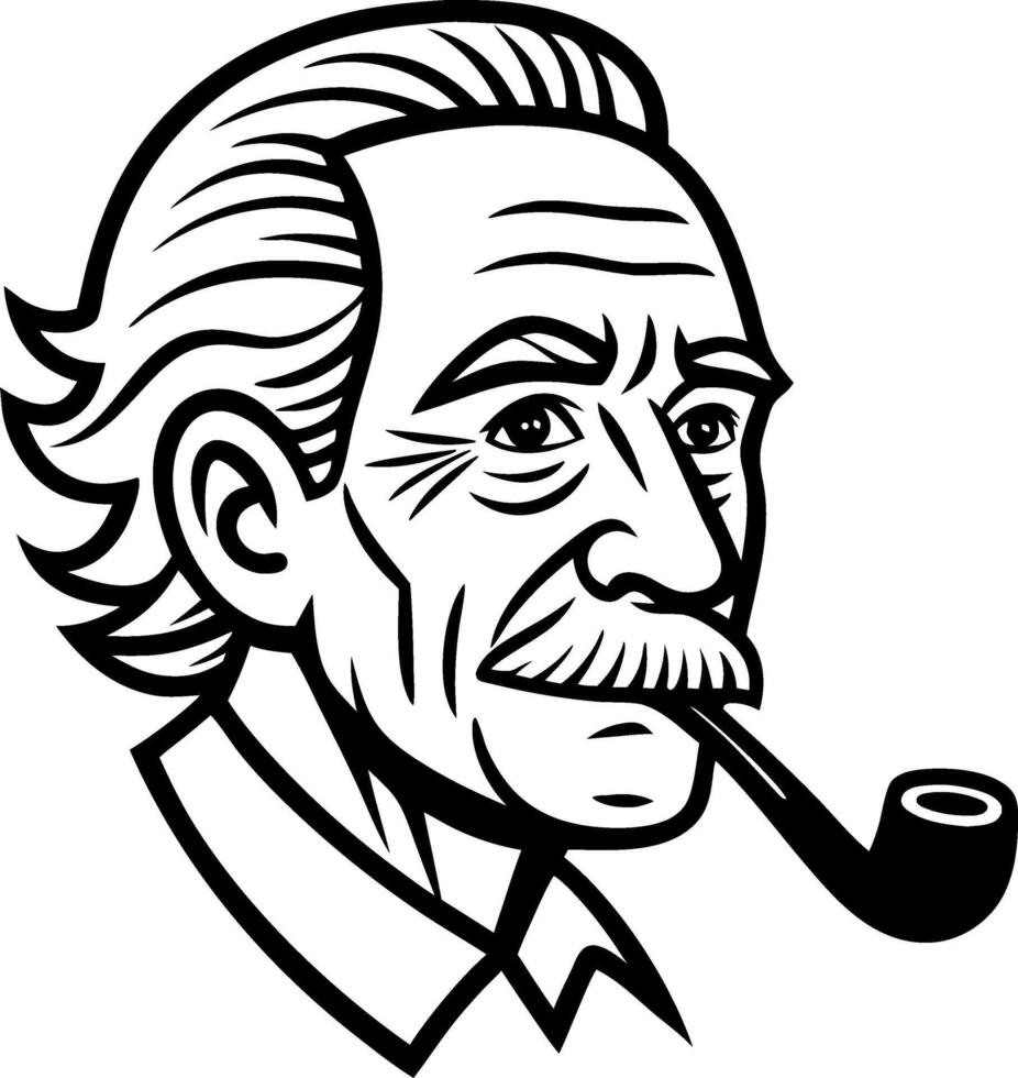 Vintage Man with Pipe Portrait Outline Illustration for Creative Projects vector