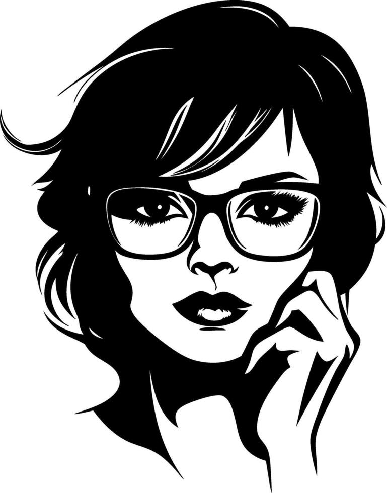 Stylish Woman in Glasses Thoughtful Expression Illustration for Fashion and Lifestyle vector