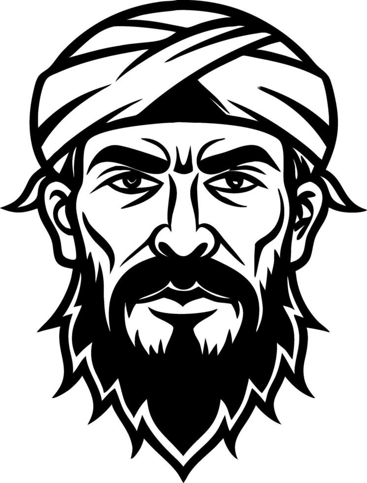 Masculine Warrior Portrait with Turban and Beard Ideal for Tattoo Design and Graphic Use vector