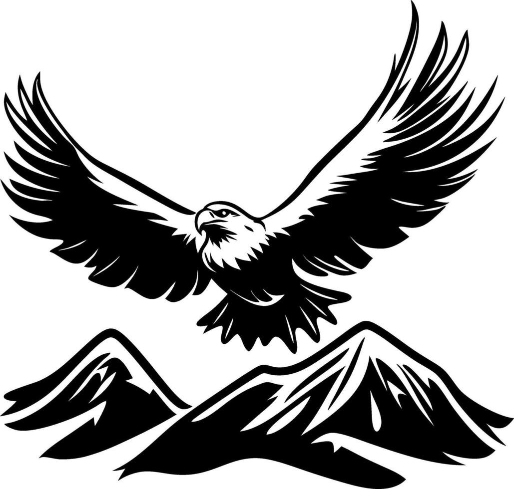 Majestic Eagle Soaring Over Mountain Peaks Design for Tattoos and Nature Art vector