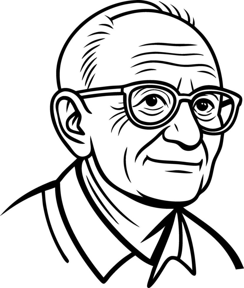 Detailed Portrait of Elderly Man with Glasses Ideal for Tattoo and Coloring Book Designs vector