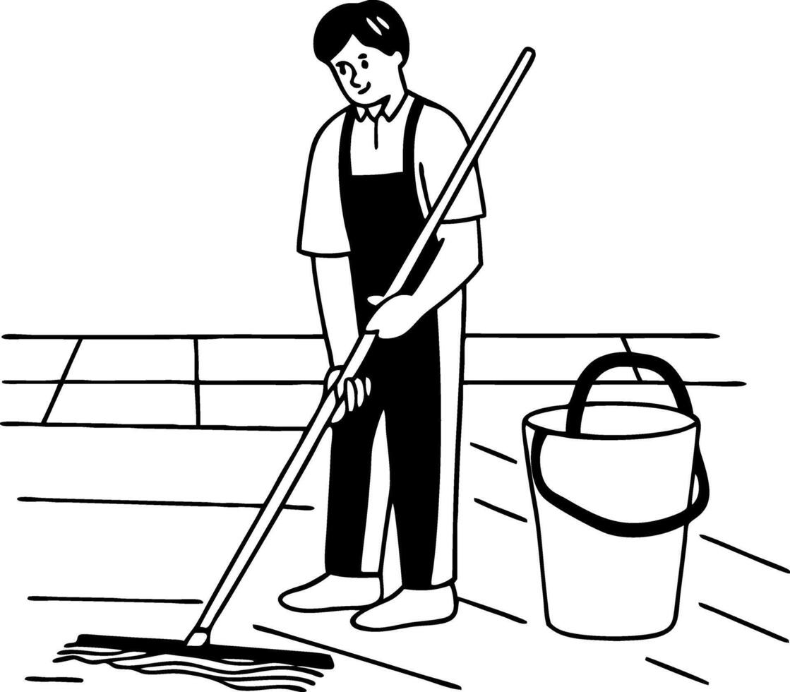 Floor Cleaning Person Mopping with Bucket Illustration for Cleaning Services vector