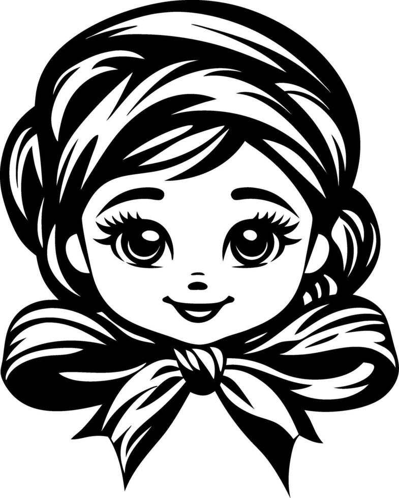Cute Girl with Hair Scarf and Bow Illustration for Design and Coloring Projects vector