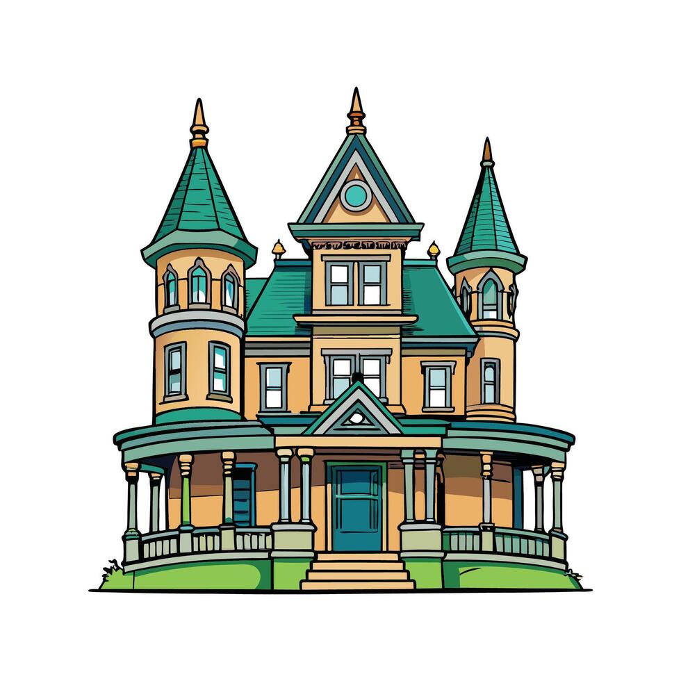 Victorian Mansion with Wraparound Porch Design vector