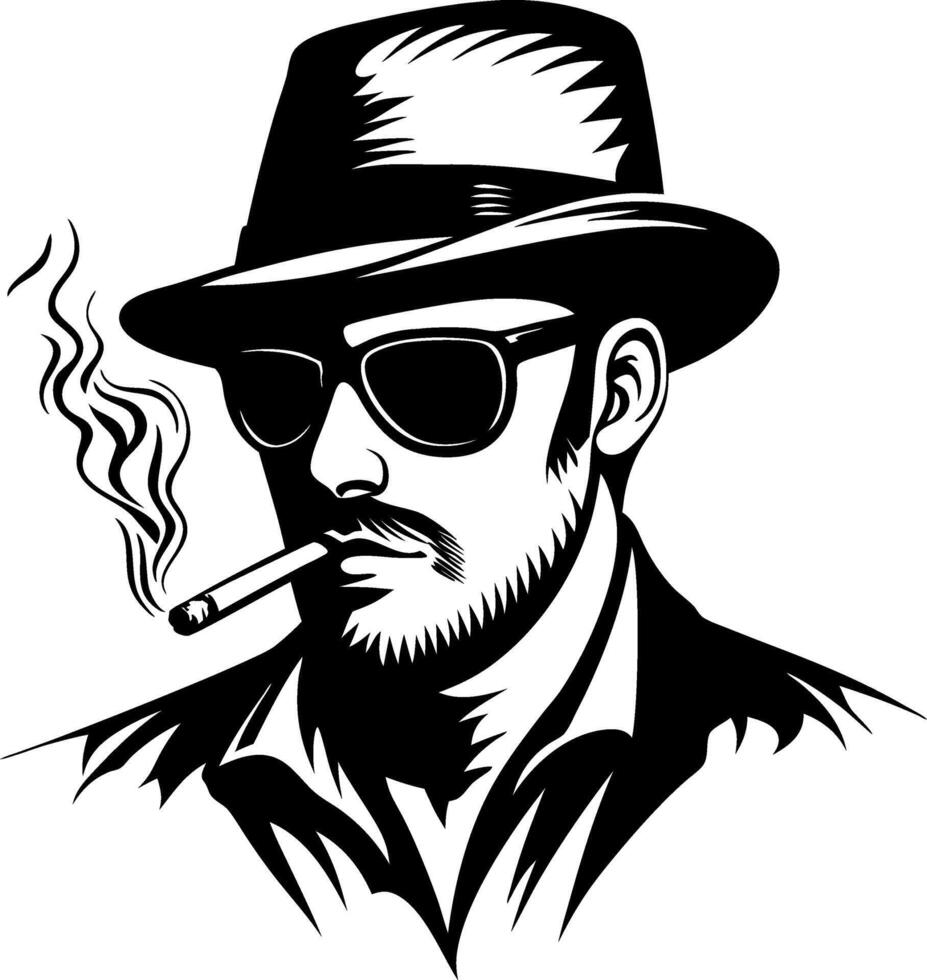 Stylish Man in Hat Smoking Cigarette Vintage Illustration for Tattoo and Decor vector