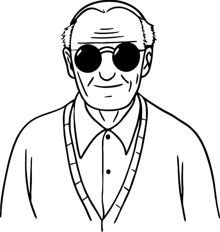 Stylized Illustration of an Elderly Man in Sunglasses Featuring Vintage Fashion Style vector