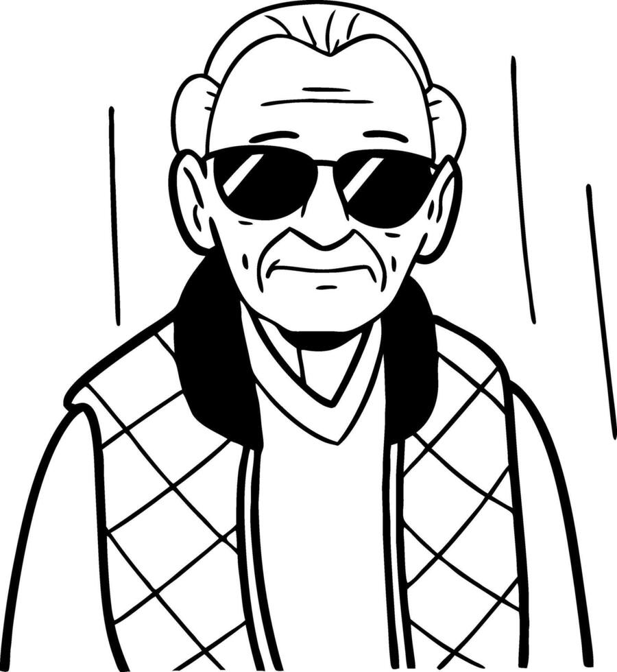 Cool Elderly Man Wearing Sunglasses Art for Tattoo Design and Coloring Book vector