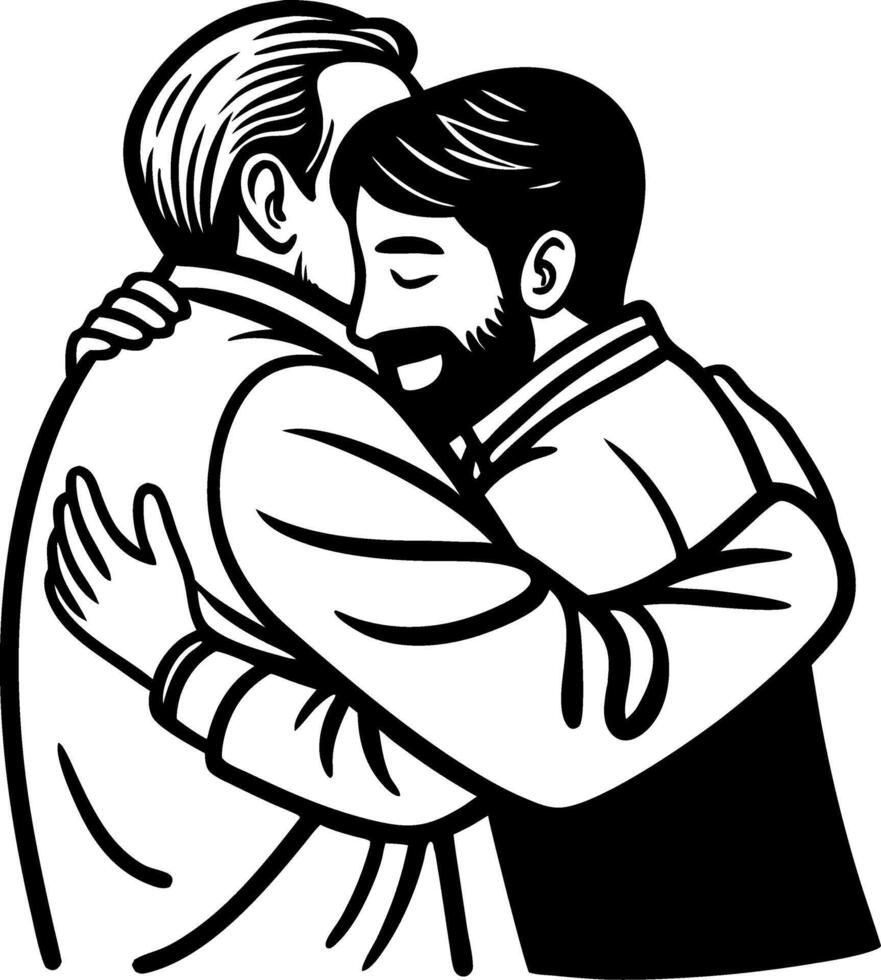 Embracing Men in Warm Hug Illustration Perfect for Friendship and Emotional Connection Themes vector