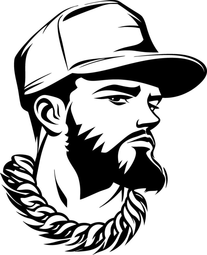 Stylizedic Male Rapper Portrait with Beanie and Rope Necklace for Urban Art and Tattoos vector