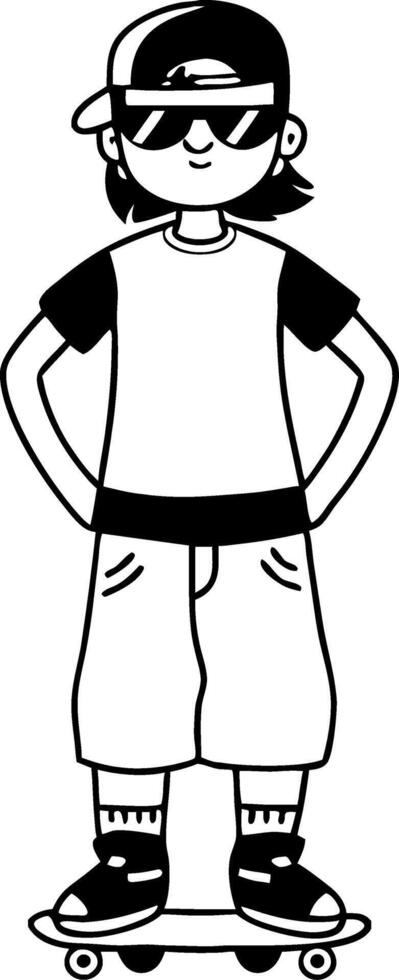 Cool Cartoon Skateboarder Boy in Baggy Clothes with Sunglasses for Fun and Creative Designs vector