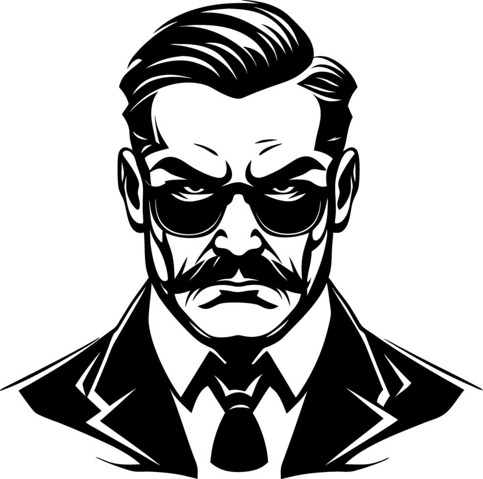 Stylish Vintage Male Boss Character in Sunglasses with Mustache and Suit Illustration vector