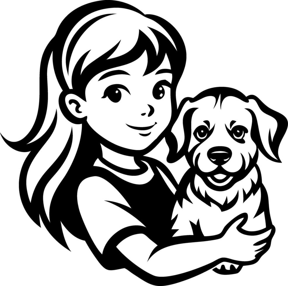 Cute Girl Holding Happy Puppy Ideal for Kids Illustrations and Pet-Themed Designs vector