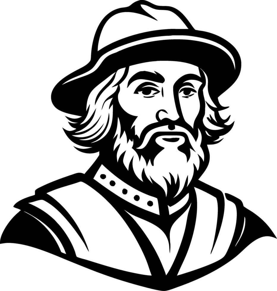 Historical Explorer Character Design for Tattoo Art and Coloring Book Illustrations vector