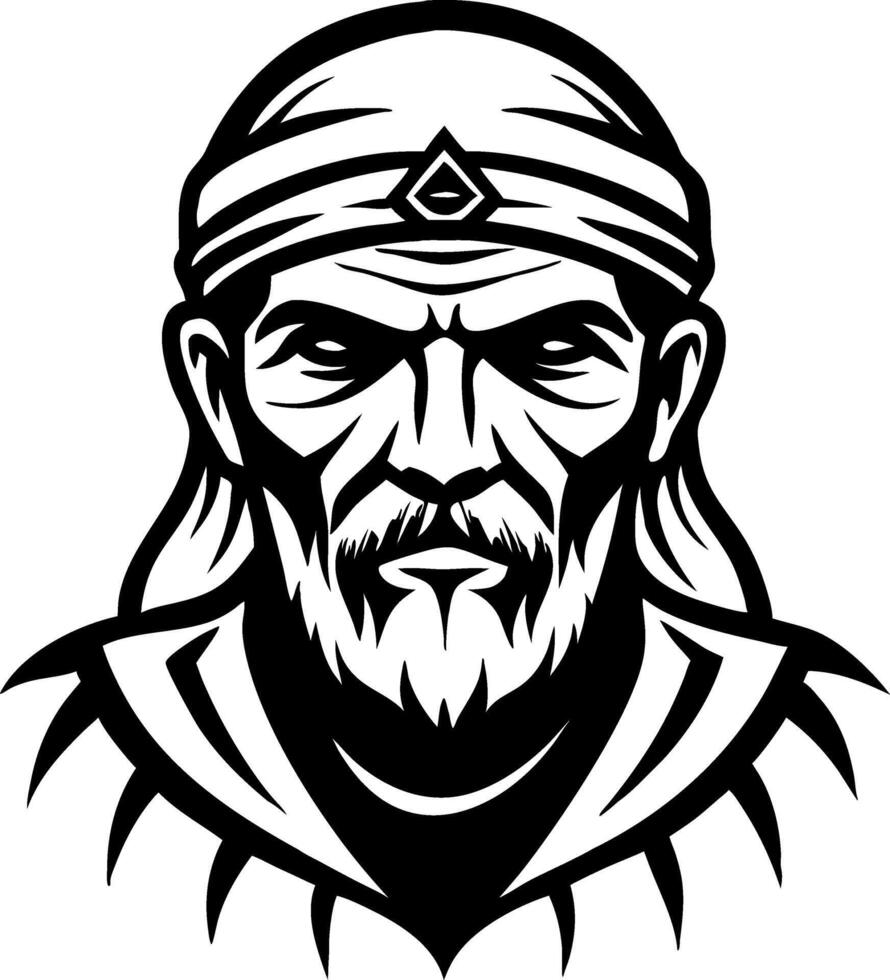 Elderly Warrior Online Gaming Character Illustration for Tattoos and Merchandise vector