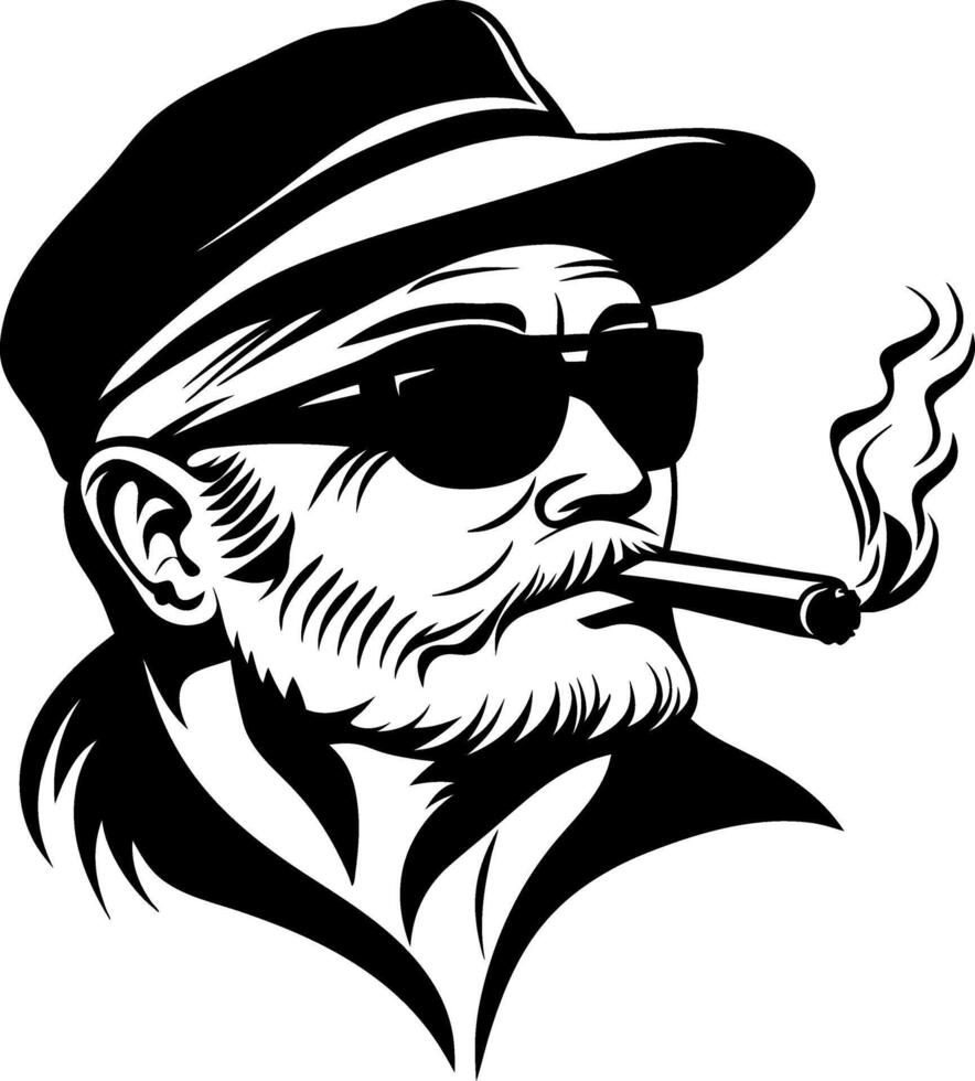 Vintage Male Portrait in Sunglasses with Cigarette Stylish Retro Design for Graphic Applications vector