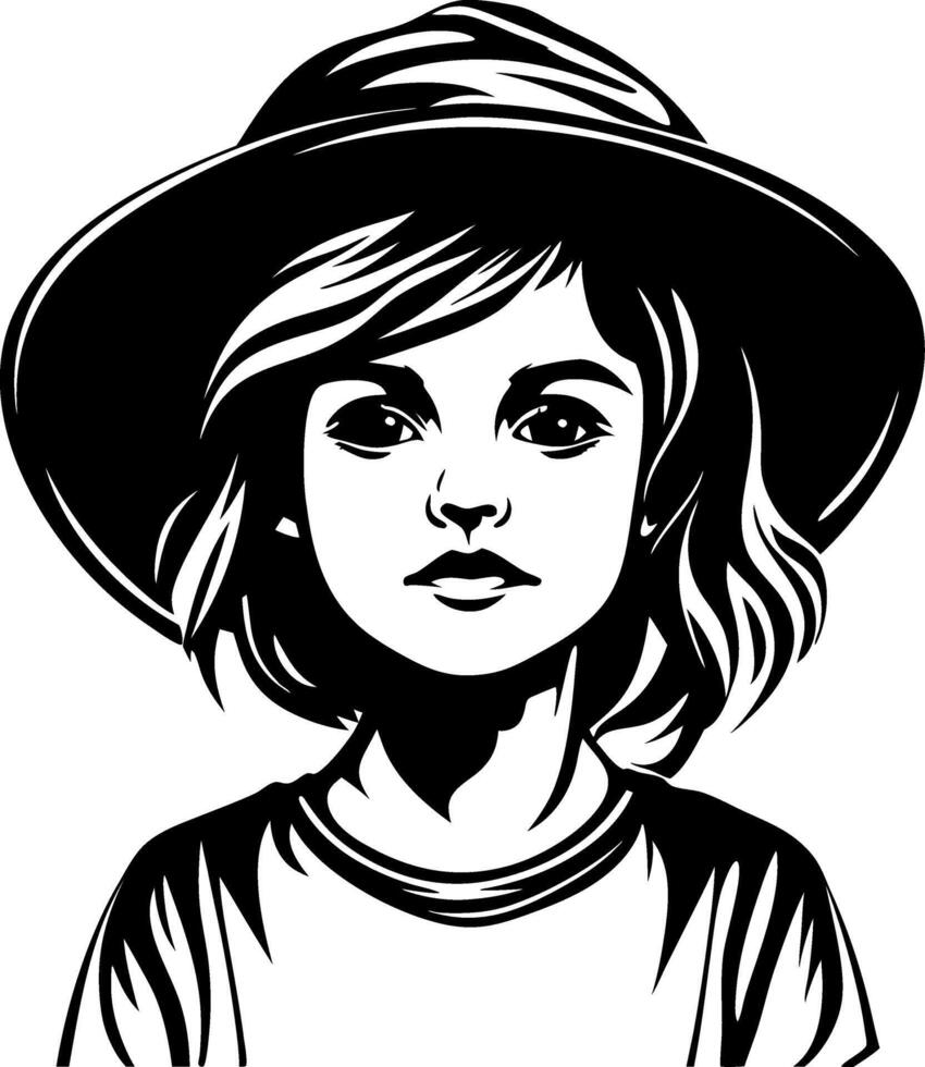 Stylized Portrait of a Young Girl in a Wide-Brimmed Hat for Art and Design Projects vector