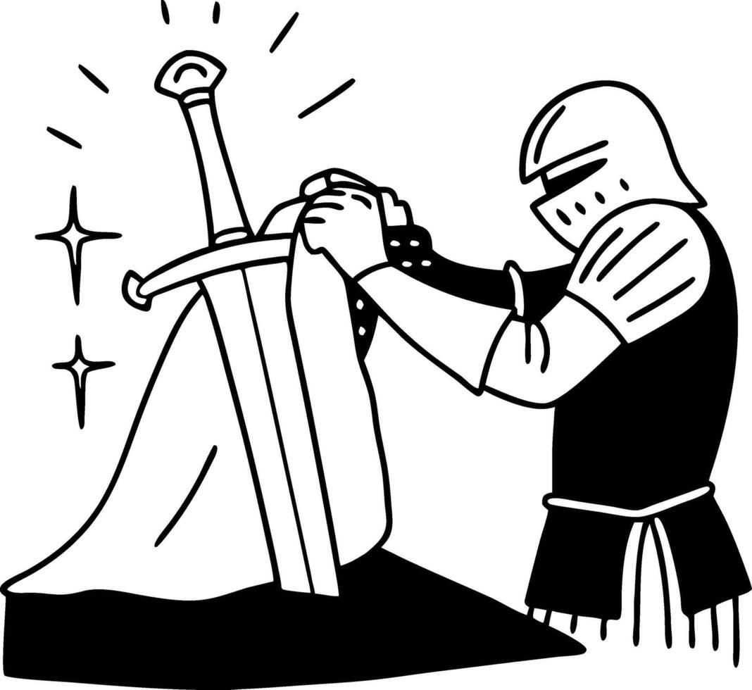 Knight Drawing Excalibur From Stone Illustration Perfect for Tattoos and Fantasy Art vector