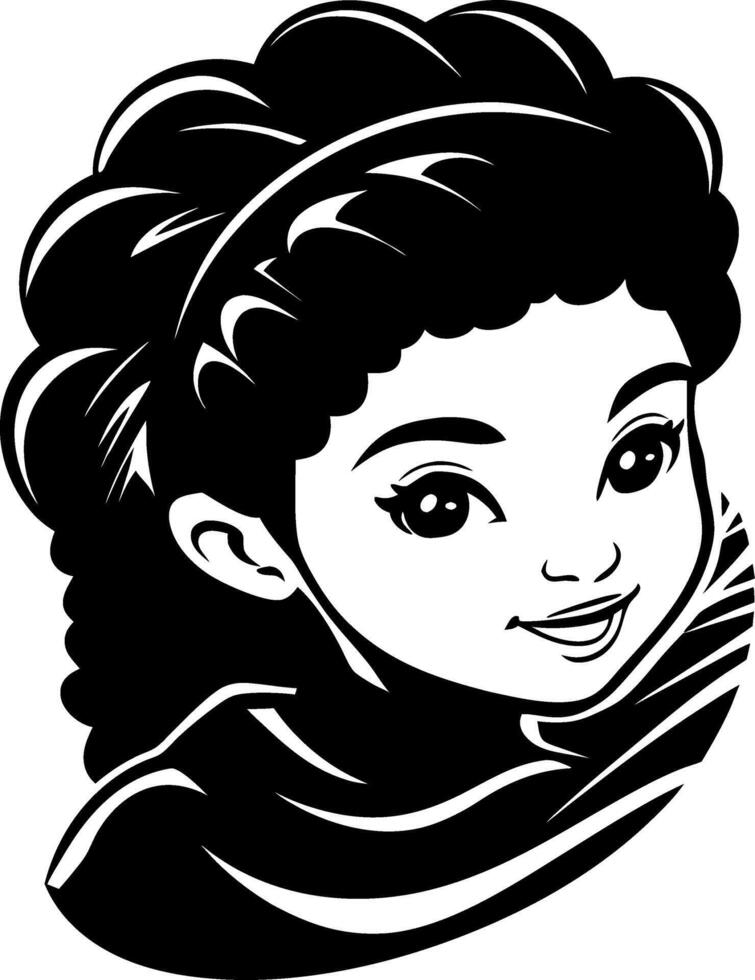 Playful Young Girl Portrait with Curly Hair for Coloring Books and Creative Projects vector