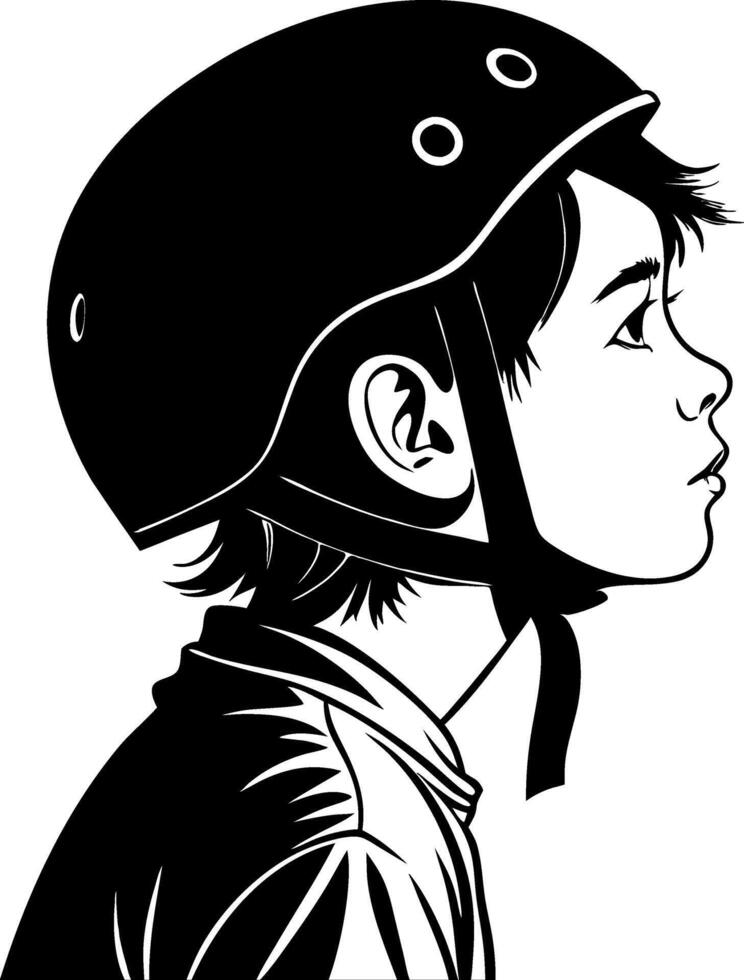Child in Skate Helmet Profile Silhouette Ideal for Outdoor Activity Themes and Illustrations vector