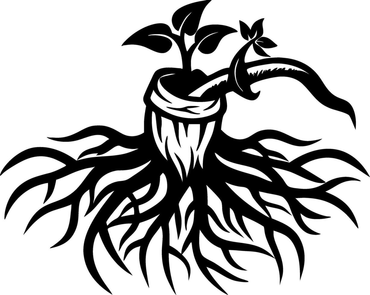 Intricate Black Roots With Growing Green Plant Design Ideal for Nature Inspired Tattoos vector