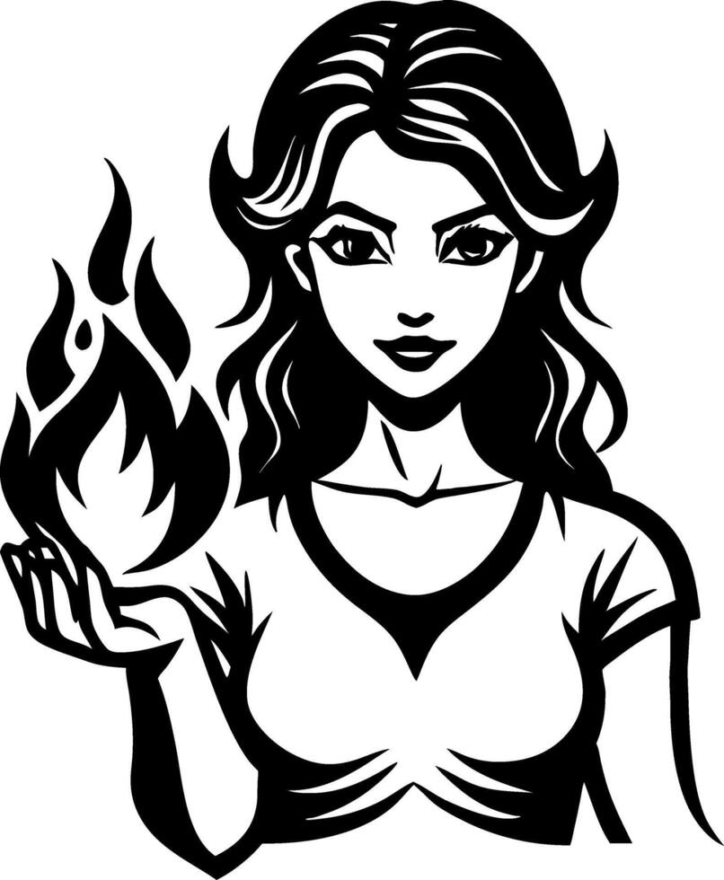 Powerful Woman Holding Flame Symbolizing Strength and Passion for Tattoo Design and Artwork vector