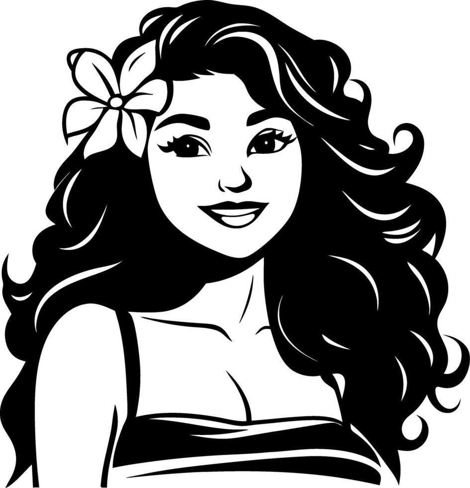 Elegant Woman with Flower in Hair Beautiful Smile Curly Hair Illustration vector