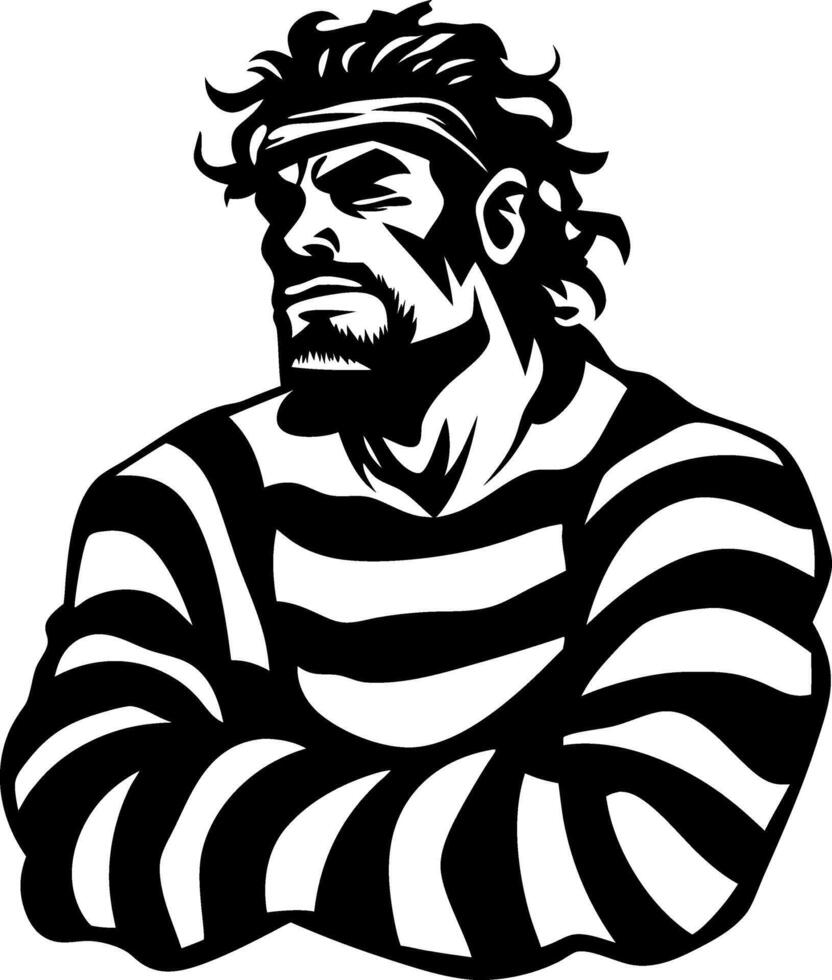 Bold Vintage Prisoner Character Illustration in Striped Attire for Tattoo Design and Apparel vector