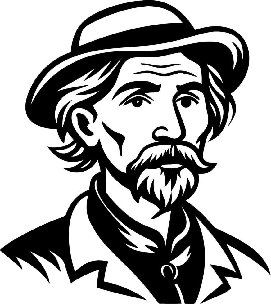 Vintage Gentleman Portrait with Hat Detailed Line Art for Design and Tattoo Inspiration vector