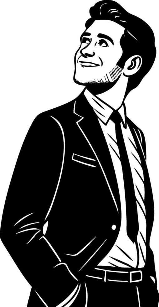 Stylish Young Man in Suit Smiling Looking Up Art for Modern Design Projects vector