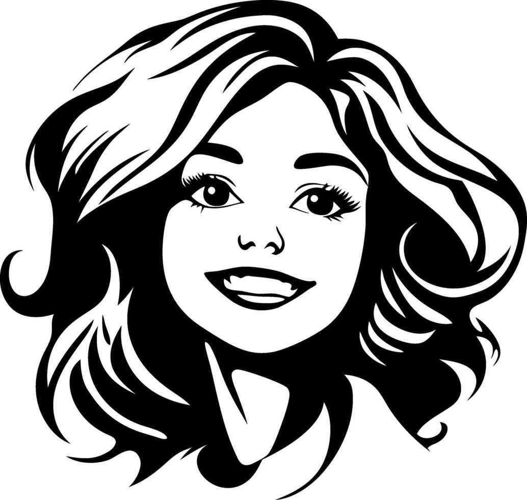 Stylized Woman Portrait with Flowing Hair and Bright Smile for Illustration and Design vector