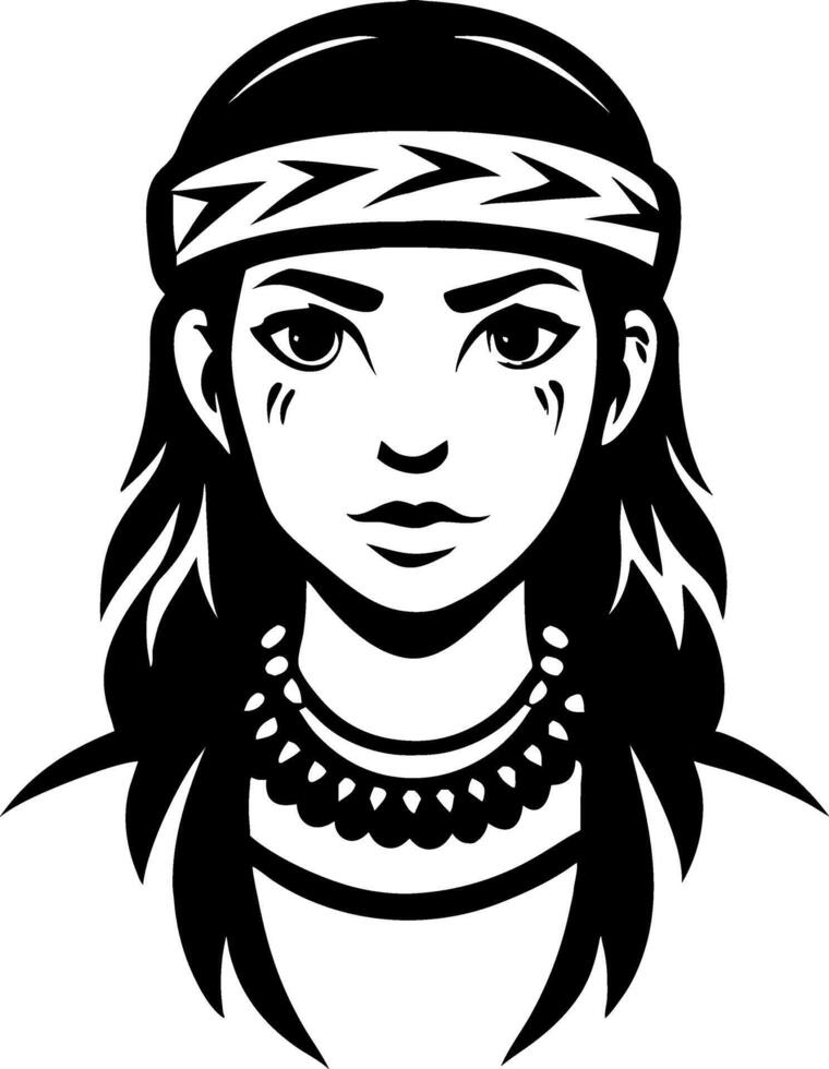 Indigenous Woman Portrait Art for Tattoo Design and Coloring Book Illustrations vector