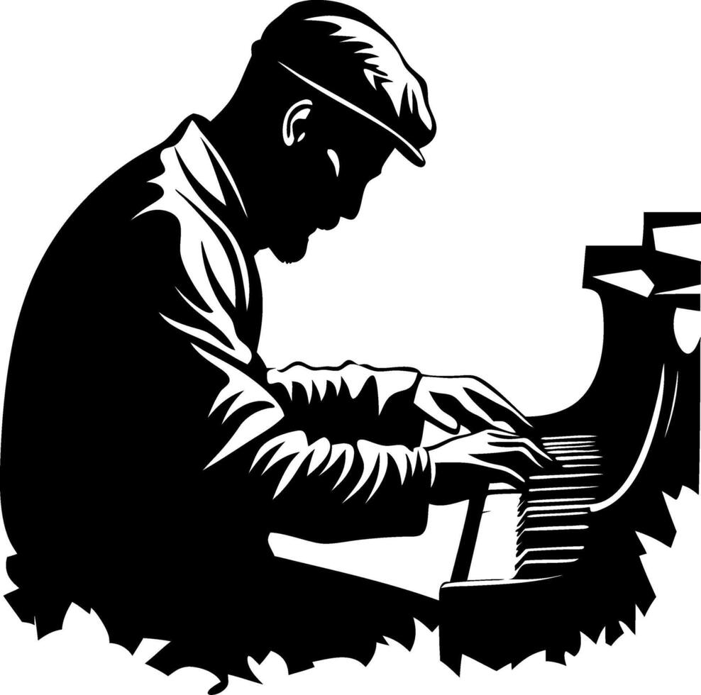 Pianist Silhouette Playing Grand Piano Elegant Musician Vintage Style Graphic Design vector