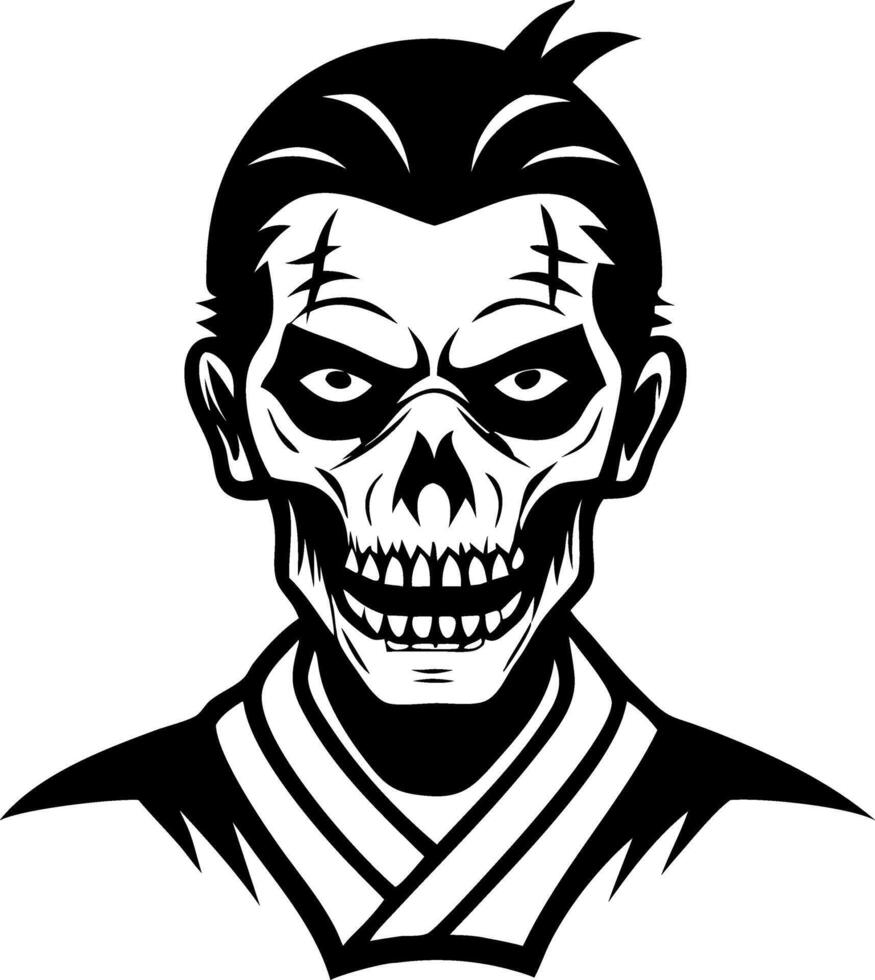 Menacing Skull Illustration in Traditional Clothing with Sharp Features for Horror Themes vector