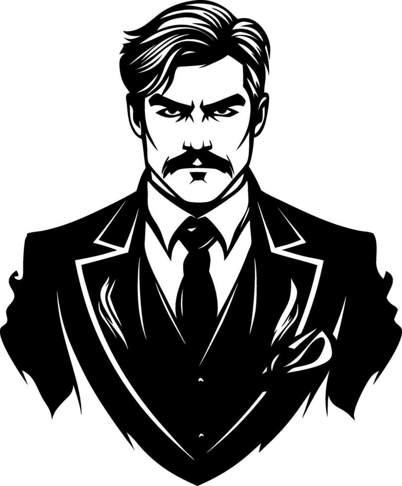 Elegant Vintage Gentleman Portrait in Stylish Suit for Modern Design and Tattoo Inspiration vector