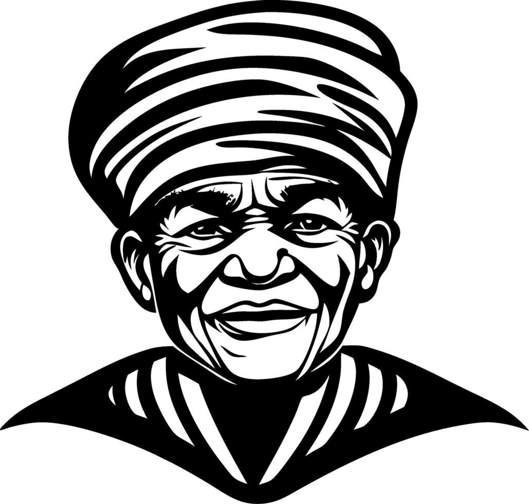 Ethnic Elderly Man Portrait with Traditional Head Wrap for Cultural Art Projects and Tattoos vector