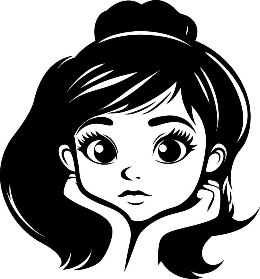 Cute Young Girl Face Art Expressing Thoughtful Emotion Ideal for Tattoo and Coloring Designs vector